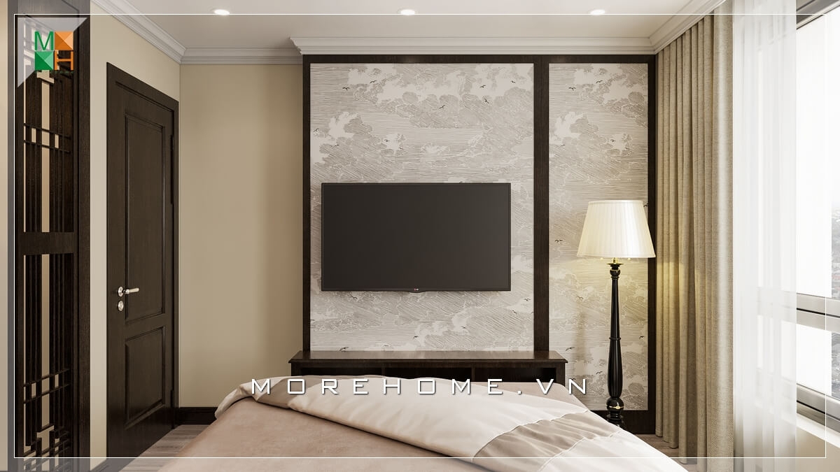 Mẫu giấy dán tường màu trắng họa tiết độc đáo cho phòng ngủ chung cư đẹp thu hút Thiết kế chung cư