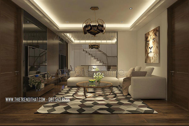 Phòng khách tầng 2 gia chủ lựa chọn tông màu kem sáng từ nội thất tạo sự tươi mới, thư giãn cho không gian tiếp khách cũng như nghỉ chân tiện nghi. Tổng hợp các mẫu thiết kế phòng khách đẹp và sang trọng