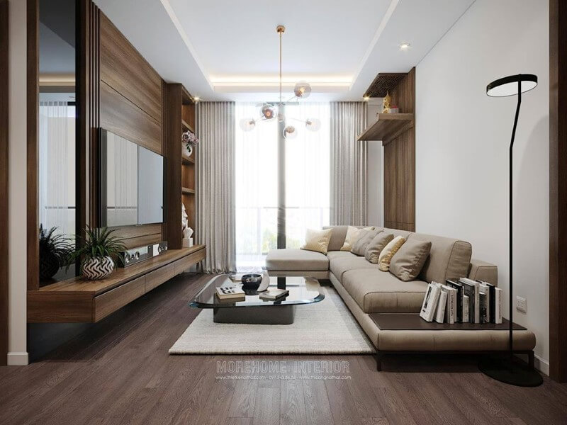 Phòng khách chung cư thiết kế đẹp mắt với đồ nội thất gỗ công nghiệp Tổng hợp các mẫu thiết kế phòng khách ấn tượng