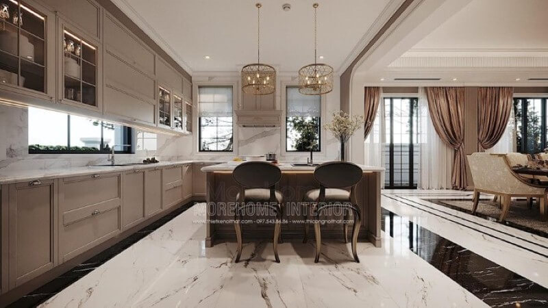 Mẫu tủ bếp đảo phong cách đương đại đẹp, sang trọng cho biệt thự, nhà phố. Thiết kế nội thất