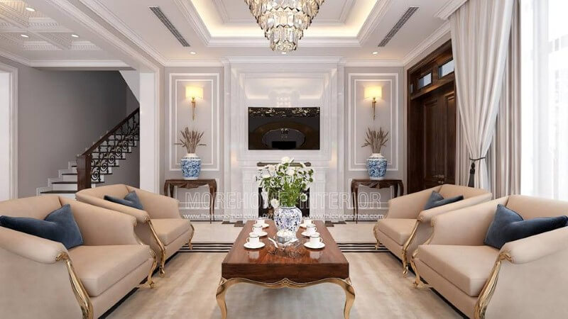 Bộ bàn ghế sofa mạ vàng tân cổ điển đẹp, sang trọng cho biệt thự, nhà phố. Thiết kế nội thất