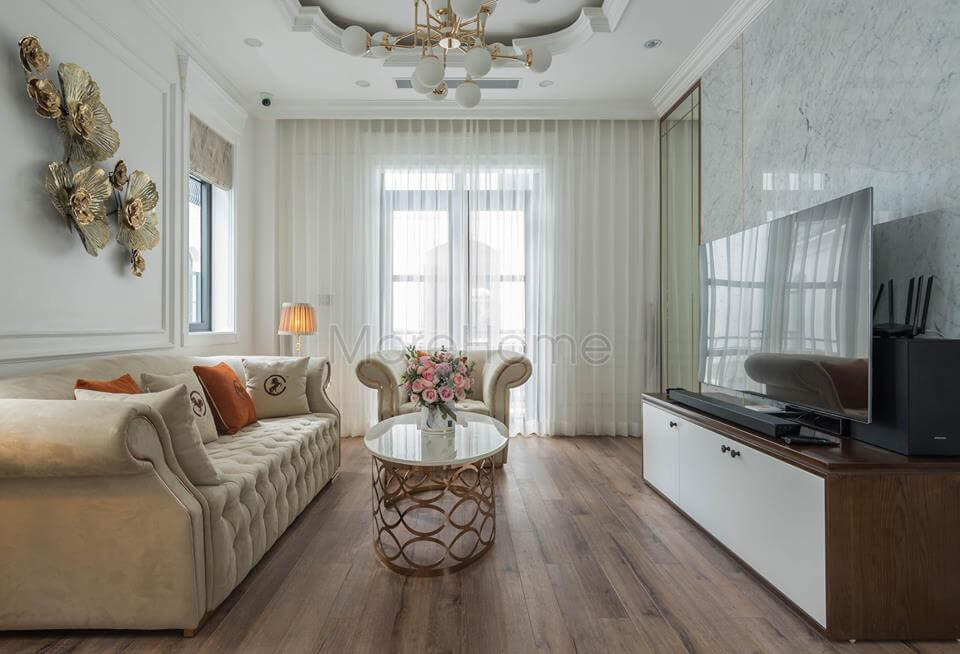 Sofa bọc nỉ được sản xuất bởi MoreSofa - thiết kế chuẩn mực, thẩm mỹ cao, bền bỉ với thời gian Xem ngay các mẫu bố trí phòng khách đẹp đẳng cấp