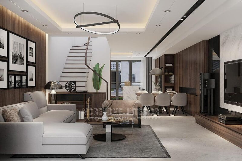 Thiết kế phòng khách liền phòng bếp, phòng ăn phong cách hiện đại đã trở thành xu hướng ấn tượng nhất hiện nay. Thiết kế nội nội thất phòng khách