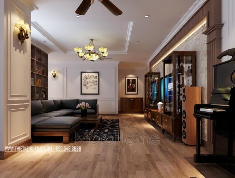 Thiết kế nội thất phòng khách chung cư đẹp với chất liệu gỗ óc chó tự nhiên nhập khẩu cao cấp Danh sách các mẫu bố trí phòng khách đẹp
