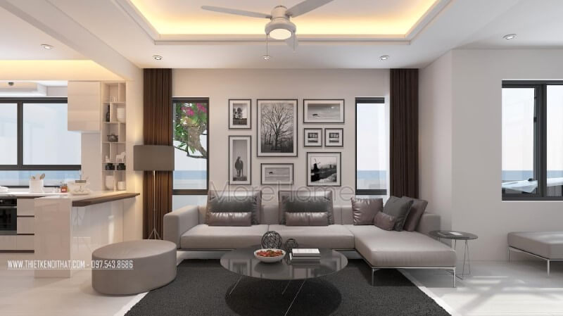Tranh canvas treo tường 6 ảnh đen trắng tạo nét độc đáo cho phòng khách hiện đại. Danh sách các mẫu bố trí phòng khách đẹp