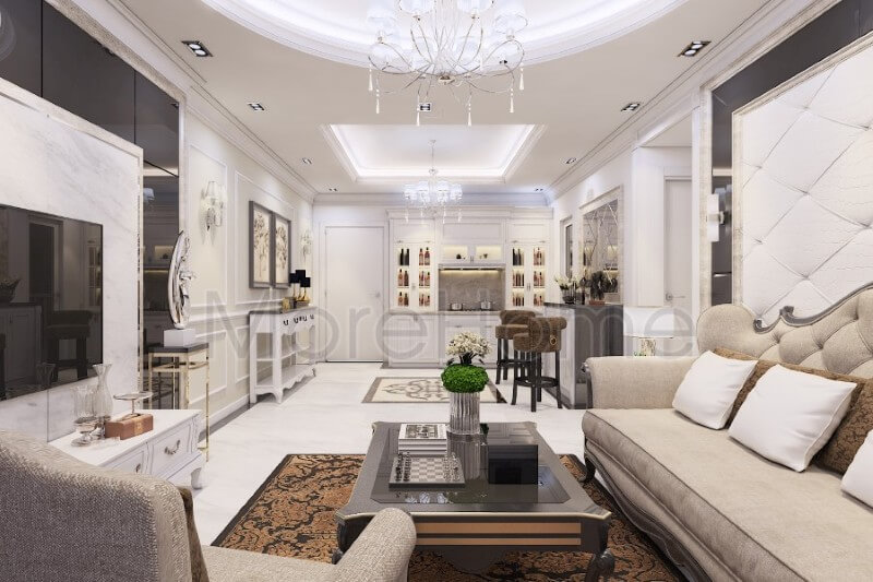 Nội thất phòng khách chung cư tân cổ điển ấn tượng và sang trọng Những ý tưởng về bố trí phòng khách đẹp