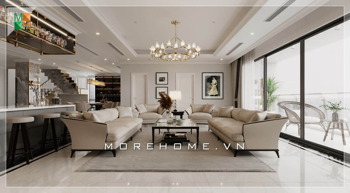 Mẫu sofa cao cấp đẹp, sang trọng, chất liệu chính của bộ bàn ghế sofa là bọc da chân gỗ đẹp màu trắng sữa phù hợp với tone màu chủ đạo của căn nhà. Liệt kê những mẫu sofa phòng khách đẳng cấp nhất