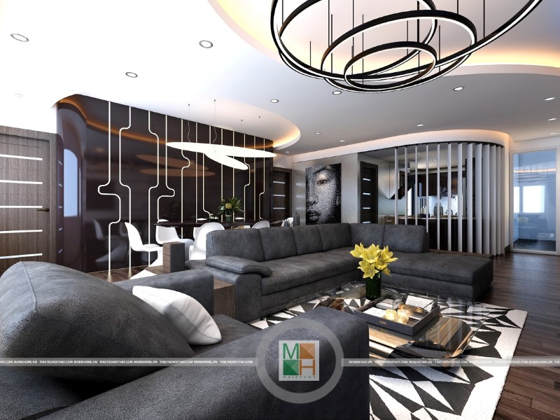 Mẫu thiết kế phòng khách chung cư đẹp, các kiến trúc sư Morehome sử dụng các hình khối đơn giản và cụ thể mang đến sự rõ ràng và thuận tiện cho gia chủ Thiết kế phòng khách đẹp