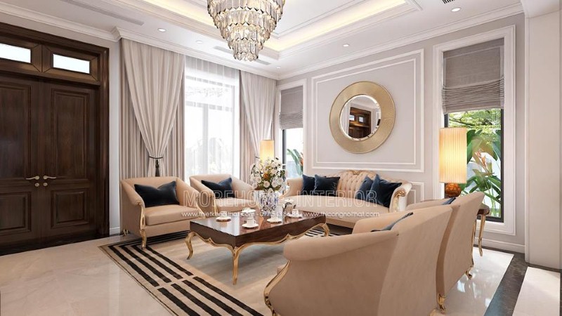Bộ bàn ghế sofa phòng khách tân cổ điển đẹp, sang trọng, quý phái. Thiết kế phòng khách đẹp