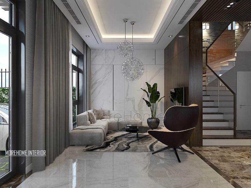 Bố trí nội thất phòng khách biệt thự đẹp tại Xuân Phương, Hà Nội. Thiết kế phòng khách đẹp
