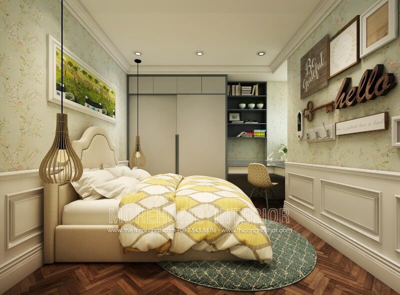 Thiết kế giường ngủ con phong cách tân cổ điển đầy, các chi tiết cầu kì được lược giản giúp cho con có môt không gian thoải mái và năng động hơn Thiết kế phòng khách hiện đại, đơn giản, sang trọng