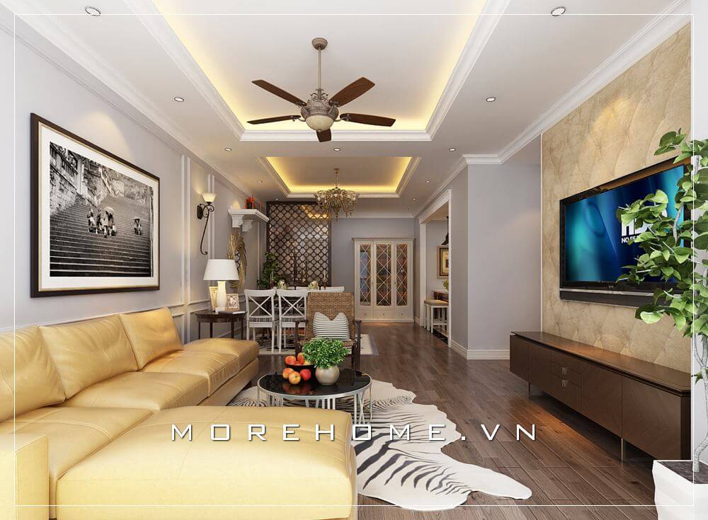 Thiết kế phòng khách chung cư với nội thất gỗ hiện đại mang đến không gian ấm cúng và sang trọng Thiết kế phòng khách hiện đại, đơn giản, sang trọng