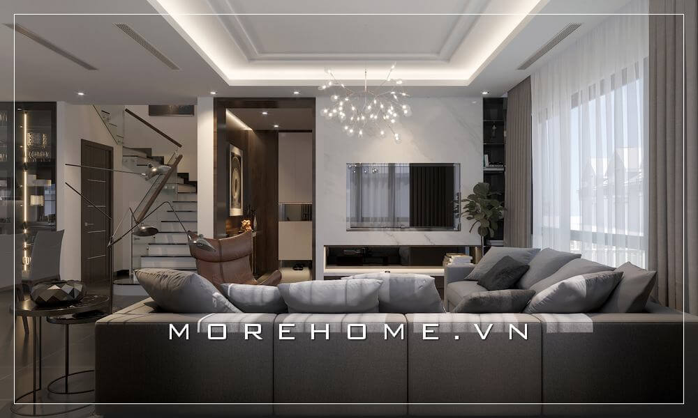 Mẫu thiết kế phòng khách chung cư cao cấp với nội thất hiện đại,đầy đủ tiện nghi mang đến không gian tiếp khách, thư giãn lí tưởng cho gia chủ