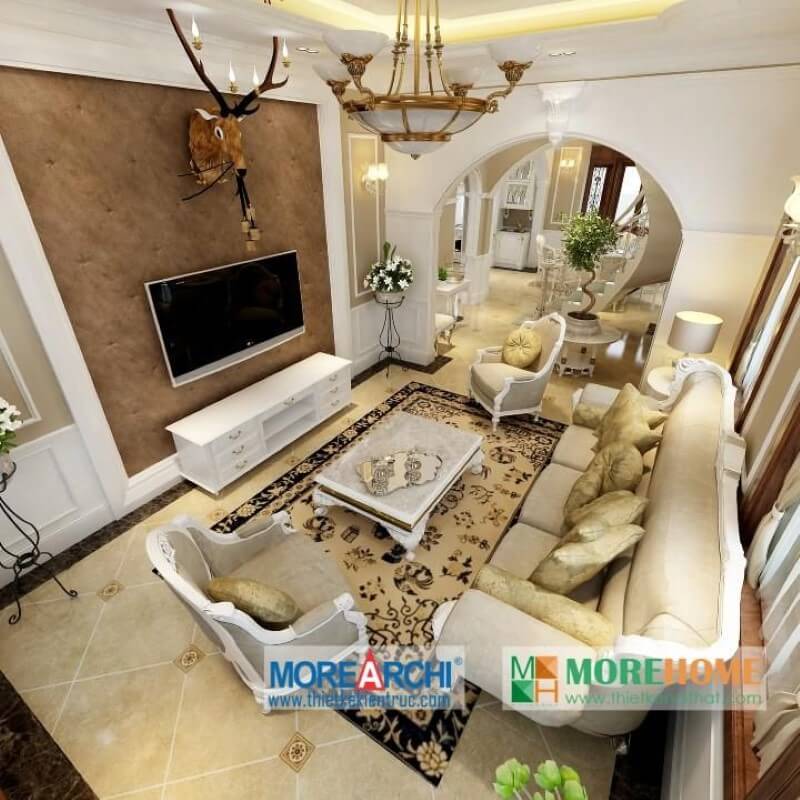 Thiết kế nội thất phòng khách phong cách tân cổ điển cao cấp, sang trọng Mẫu thiết kế nội thất phòng khách cao cấp