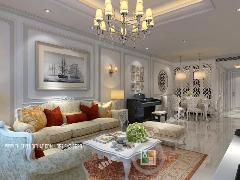Trang trí nội thất phòng khách chung cư cao cấp phong cách tân cổ điển Thiết kế phòng khách tân cổ điển