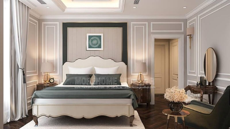 Sắp xếp nội thất phòng ngủ tân cổ điển sang trọng, quý phái. Thiết kế nội thất