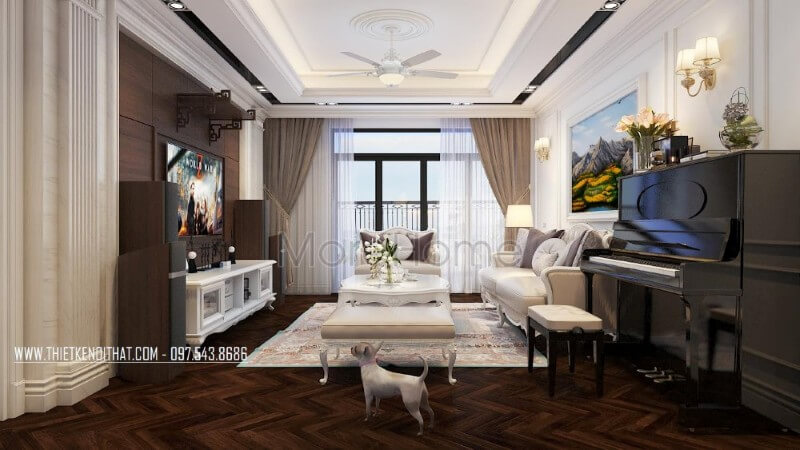 Thiết kế nội thất phòng khách chung cư cao cấp phong cách tân cổ điển Thiết kế nội thất phòng khách