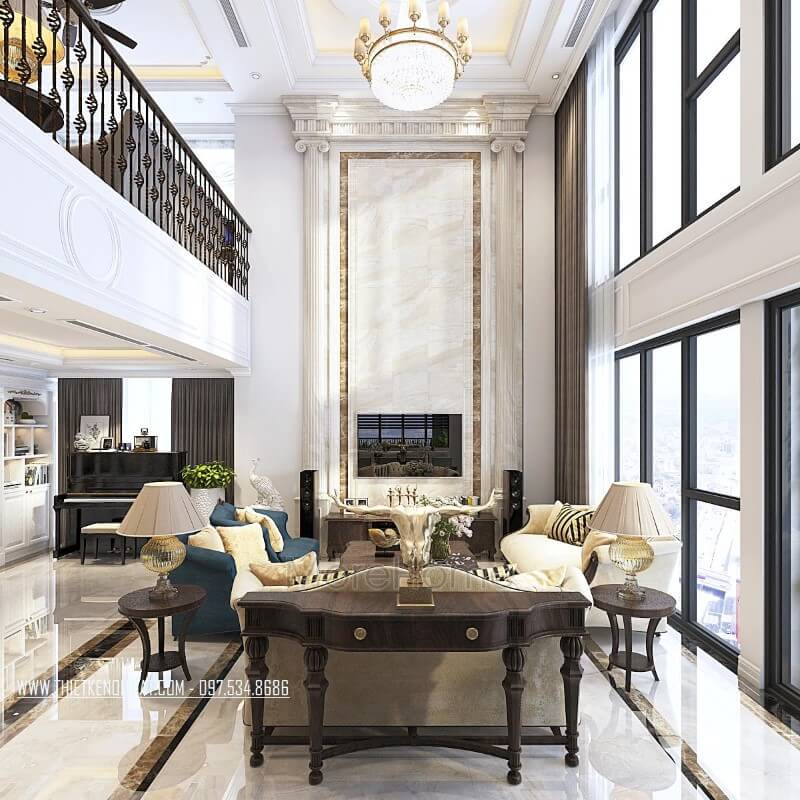 Sản phẩm kệ trang trí kệ decor bằng gỗ óc chó cao cấp tại không gian phòng khách căn hộ duplex thanh xuân hà nội Kệ trang trí phòng khách đẹp