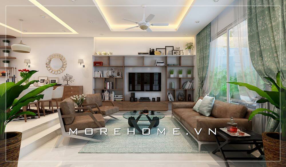 Sự kết hợp hoàn hảo giữa kệ ti vi, kệ tủ trang trí hiện đại bằng gỗ công nghiệp giúp tiết kiệm diện tích căn phòng mang đến sự thuận tiện cho gia chủ trong quá trình sử dụng Kệ trang trí phòng khách đẹp