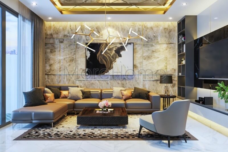 Mẫu sofa phòng khách được thiết kế chữ L bọc da hiện đại kèm bàn trà gỗ tông màu trung tính ấm áp, tinh tế Ngắm nhìn những mẫu sofa phòng khách cao cấp nhất