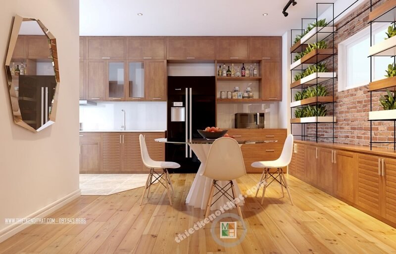 Thiết kế nội thất phòng ăn chung cư khoa học với cách sắp xếp hợp lí, tiện nghi Mẫu nội thất chung cư đẹp