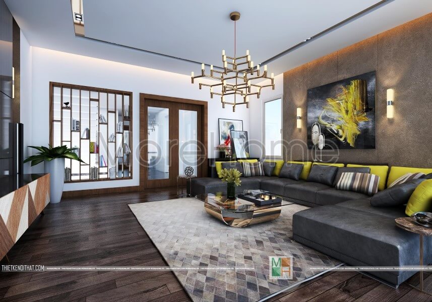 Mẫu sofa hiện đại bọc da với gam màu xám cho phòng khách giảm bớt được lượng ánh sáng từ ngoài, giúp chung hòa được không gian trong phòng Chiêm ngưỡng những mẫu sofa phòng khách sang trọng nhất