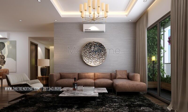 Không gian phòng khách trầm ấm với bộ sofa da chữ L cao cấp kết hợp với thảm lông trải sàn tối màu tạo nên sự tinh tế cho không gian phòng Chiêm ngưỡng những mẫu sofa phòng khách sang trọng nhất