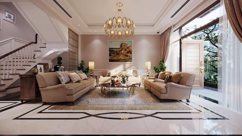 Thiết kế nội thất phòng khách tân cổ điển đẹp tại biệt thự ciputra tây hồ hà nội Điểm qua các mẫu bày trí phòng khách tân cổ điển đẹp nhất
