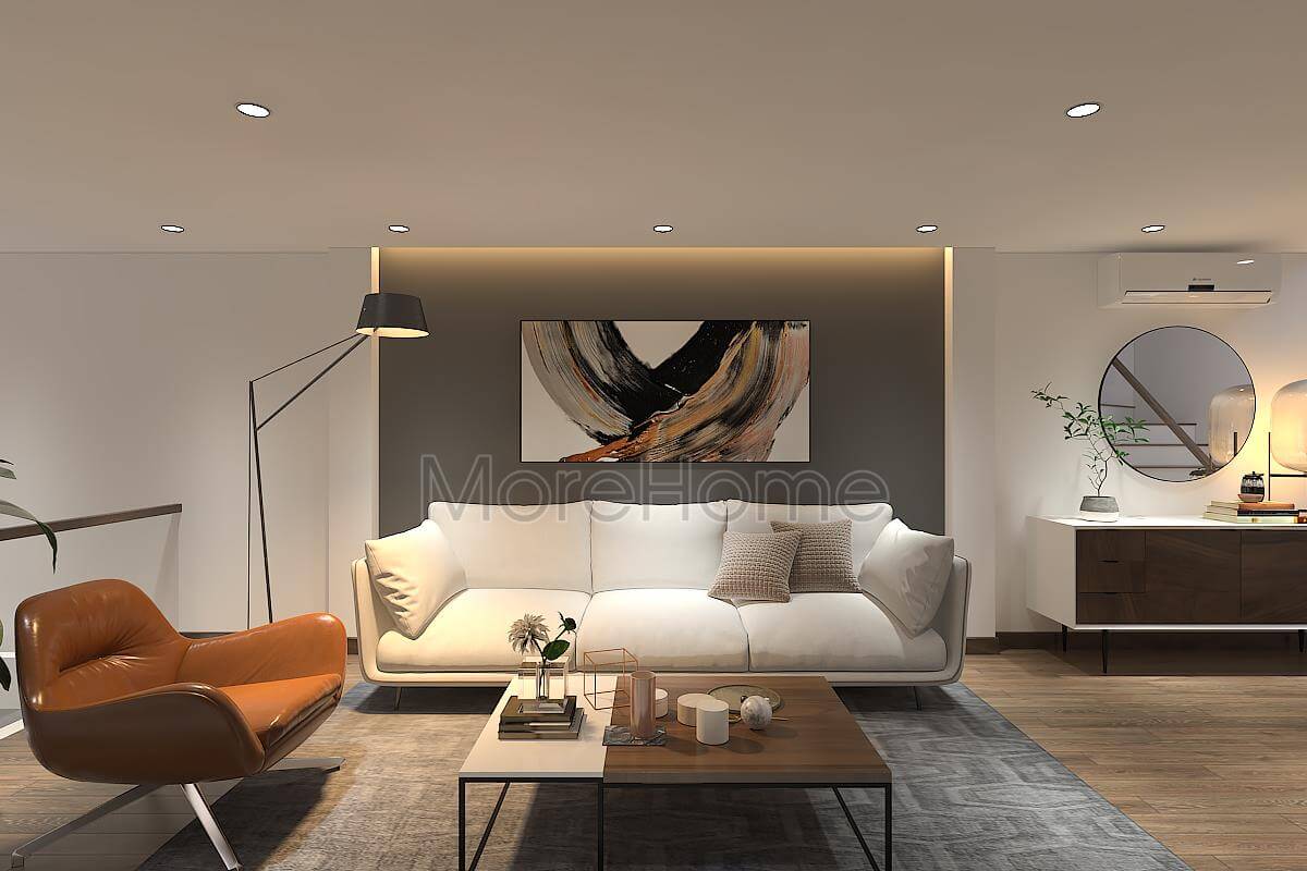 Mẫu sofa phòng khách bọc vải với tông màu trắng hiện đại, đơn giản cho thiết kế nhà phố đẹp Tổng hợp các mẫu thiết kế sofa phòng khách đẹp ấn tượng