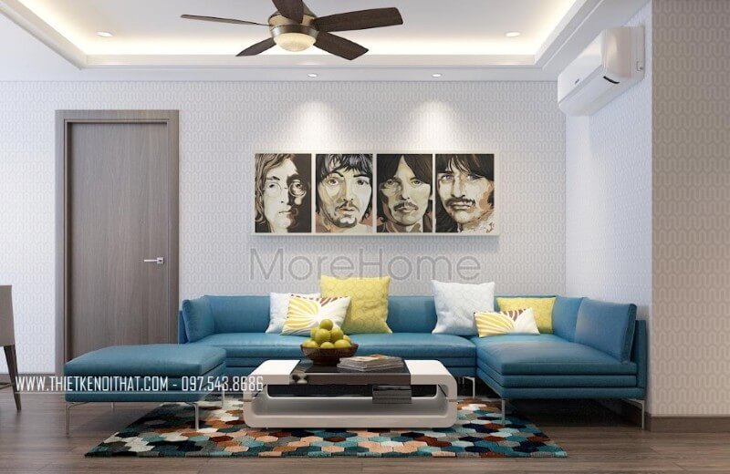 Trang trí phòng khách chung cư đẹp và ấn tượng hơn với giấy dán tường Hàn Quốc Morehome Trang trí giấy dán tường phòng khách đẹp