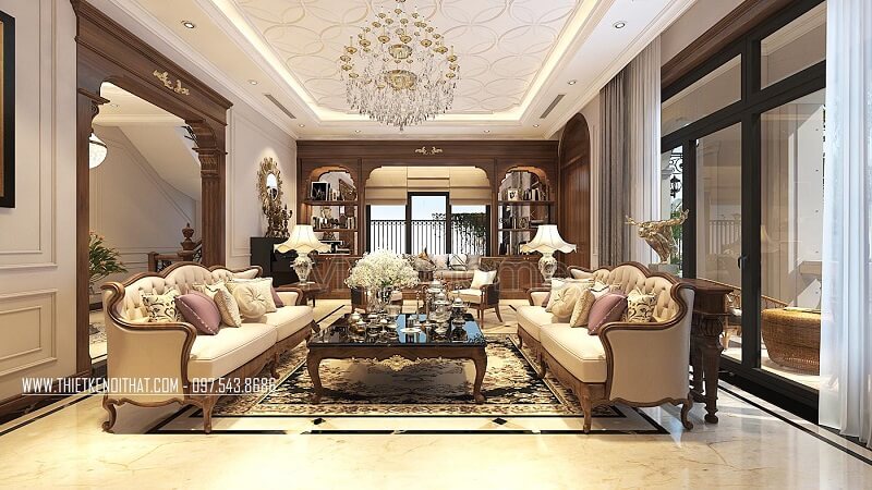 Bàn trà gỗ tự nhiên màu nâu trầm bóng mượt với những đường nét tinh tế tạo điểm nhấn nổi bật cho căn phòng Bàn trà phòng khách đẹp, độc đáo