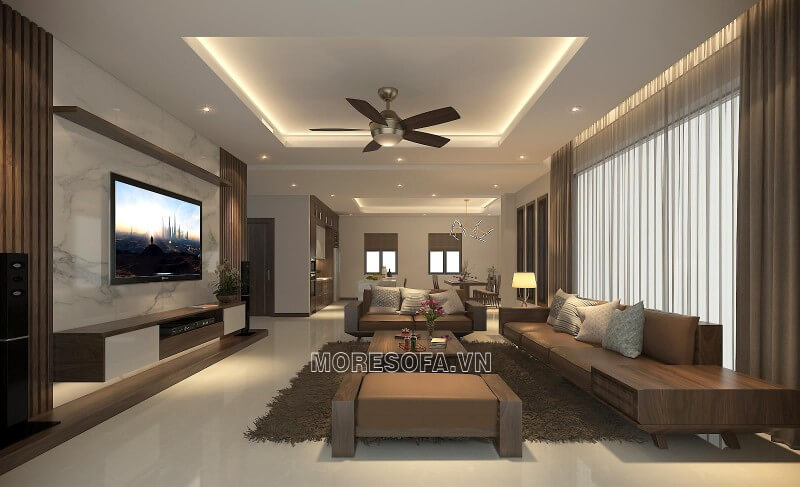 Thiết kế nội thất phòng khách hiện đại bằng gỗ cho nhà phố, nhà biệt thự Nội thất phòng khách hiện đại gỗ tự nhiên cao cấp và sang trọng