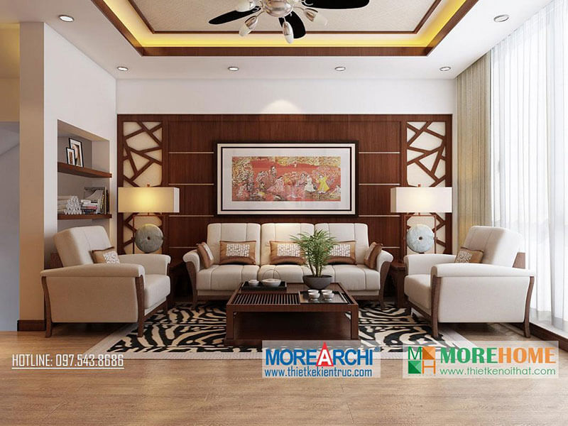 Nội thất phòng khách hiện đại gỗ tự nhiên cao cấp và sang trọng