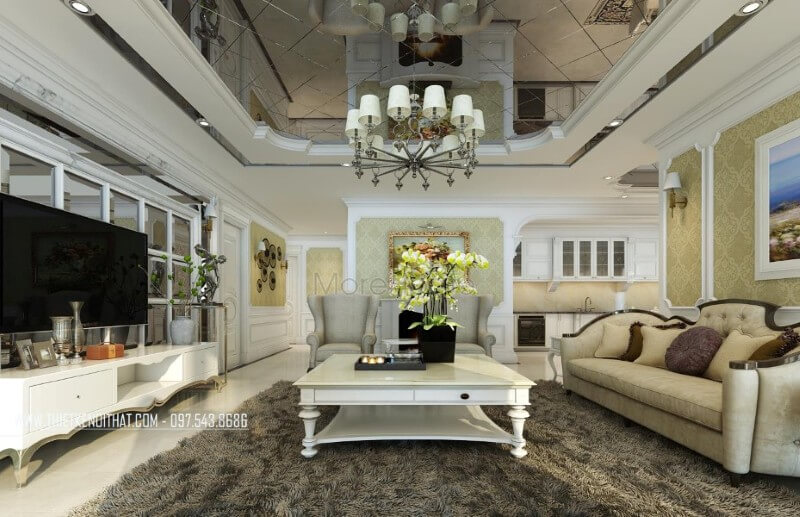 Ấn tượng với mẫu bày trí phòng khách tân cổ điển đẹp