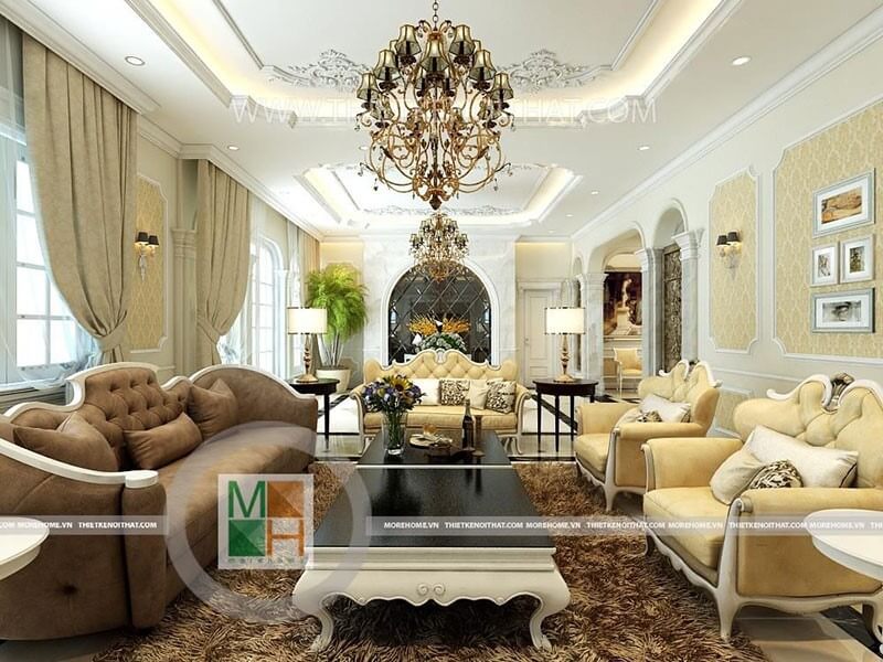Ấn tượng với mẫu bày trí phòng khách tân cổ điển đẹp