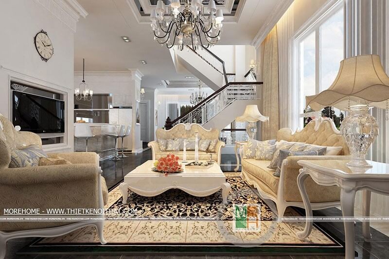 Ấn tượng với mẫu bày trí phòng khách tân cổ điển đẹp