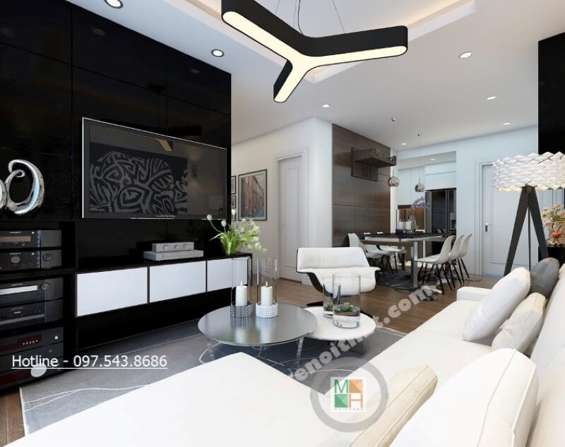 Mẫu kệ ti vi {hiện đại|gỗ công nghiệp|màu trắng được thiết kế treo tường giúp tiết kiệm tối đa được khoảng diện tích cho không gian phòng khách nhỏ. Mẫu kệ ti vi phòng khách chung cư bằng gỗ đẹp, ấn tượng