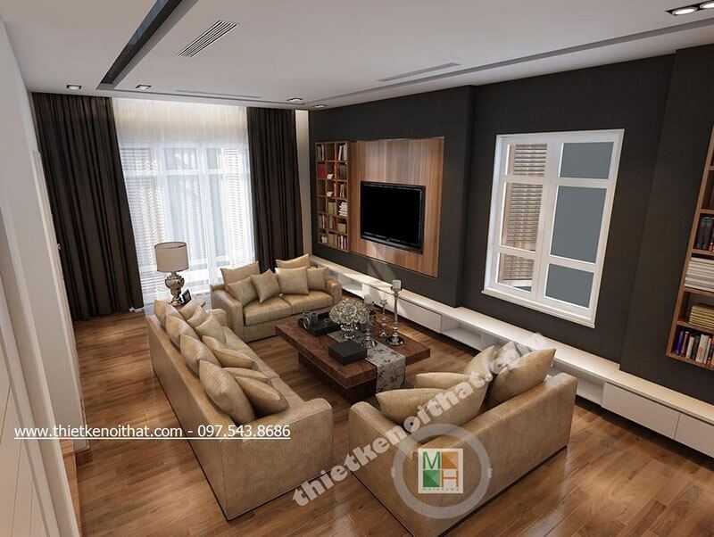 Mẫu sofa phòng khách bọc da cao cấp tone màu vàng hiện đại kết hợp bàn trà gỗ tự nhiên ấn tượng, sang trọng Những mẫu thiết kế sofa phòng khách hiện đại nhất