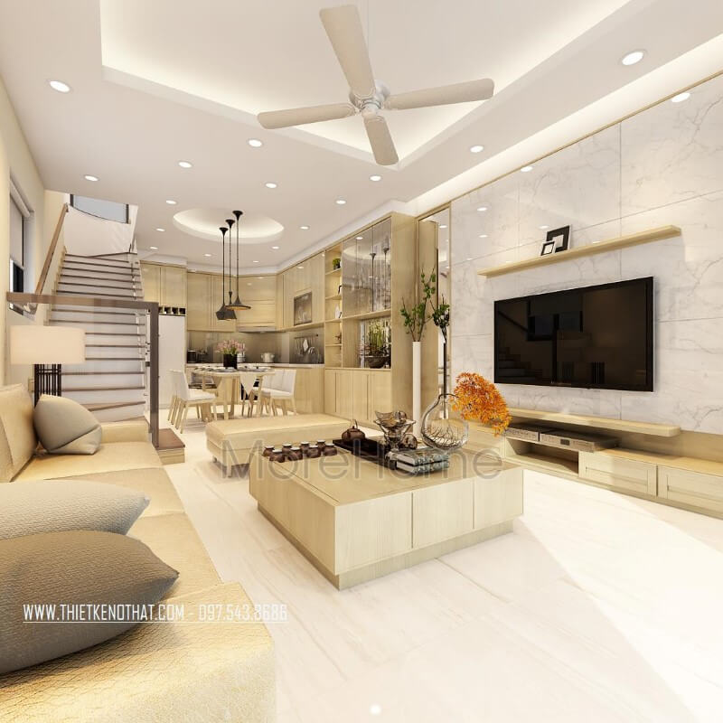 Thiết kế nhà phố phong cách hiện đại với nội thất gỗ đẹpđộc đáo Thiết kế nội thất phòng khách nhà phố hiện đại