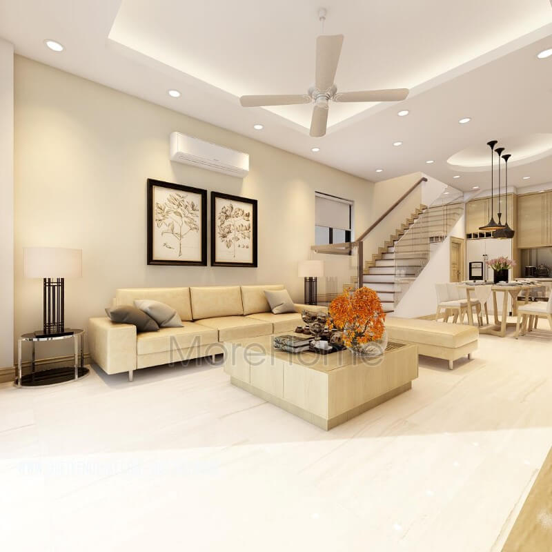 Mẫu sofa phòng khách gỗ bọc da tông màu kem sáng hiện đại kết hợp vàn trà độc đáo là điểm nhấn của không gian phòng khách Tập hợp các mẫu thiết kế sofa phòng khách độc đáo nhất