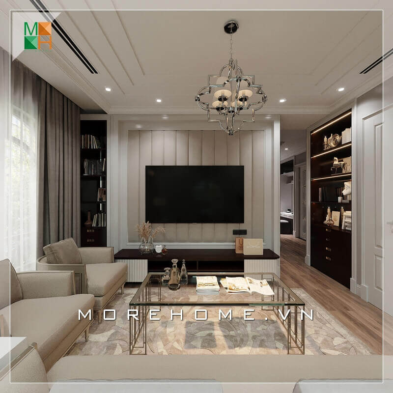 Ngắm nhìn mẫu thiết kế nội thất phòng khách đẹp, sang trọng cho chung cư, nhà phố, biệt thự mang phong cách tân cổ điển. Thiết kế phòng khách tân cổ điển đang là một xu thế đang được săn đón nhất hiện nay. Lối thiết kế phòng khách cổ điển xen lẫn hiện đại này sẽ đem lại nét mới, nét cổ vì thế không bao giờ lỗi mốt với thời gian. Các xu hướng thiết kế phòng khách chung cư tân cổ điển đẹp