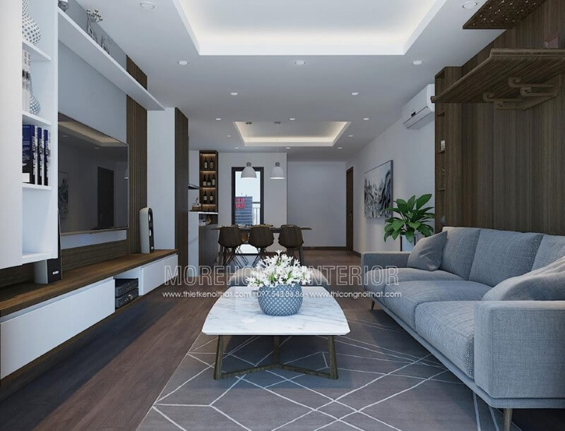Thiết kế nội thất phòng khách chung cư với đồ nội thất gỗ công nghiệp hiện đại Thiết kế nội thất phòng khách chung cư gỗ công nghiệp đẹp, đơn giản và sang trọng