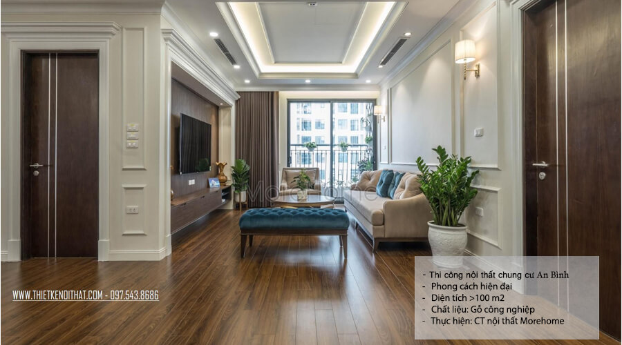 Thi công lắp đặt hoàn thiện sản phẩm kệ tivi gỗ óc chó kiểu dáng tân cổ điển cho căn hộ chung cư cao cấp Vinhomes gardenia Mỹ Đình Hà Nội Thi công nội thất phòng khách chung cư đẹp, tiện nghi và hiện đại