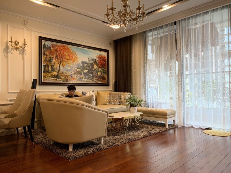 Thi công nội thất phòng khách chung cư vinhomes tân cổ điển tại Nguyễn Chí Thanh quận Đống Đa, Hà Nội Thi công nội thất phòng tân cổ điển sang trọng và lịch lãm