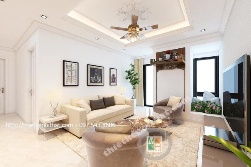 Thiết kế nội thất phòng khách chung cư hiện đại kết hợp cách bài trí đồ đạc khoa học, ngôi nhà vẫn thật rộng rãi, sáng sủa và thoáng đãng. Ấn tượng các mẫu thiết kế phòng khách chung cư nhỏ đẹp