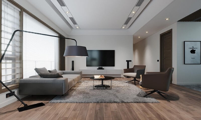 Lựa chọn tông màu trắng cho thiết kế phòng khách hiện đại trở lên thoáng rộng và hút mắt hơn thiết kế nội thất phòng khách