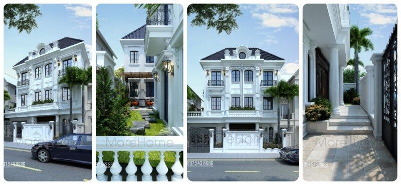 Mẫu thiết kế kiến trúc biệt thự đơn lập tân cổ điển với sự sang trọng được thể hiện tại Hà Nội.